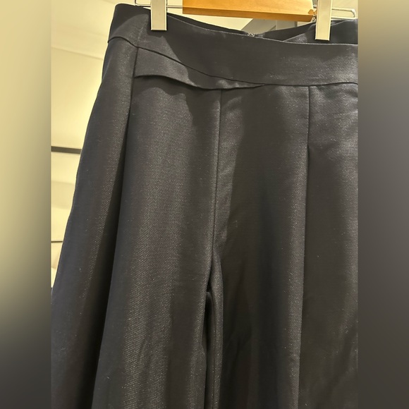 Navy wide leg pants with gold buttons - Picture 2 of 4